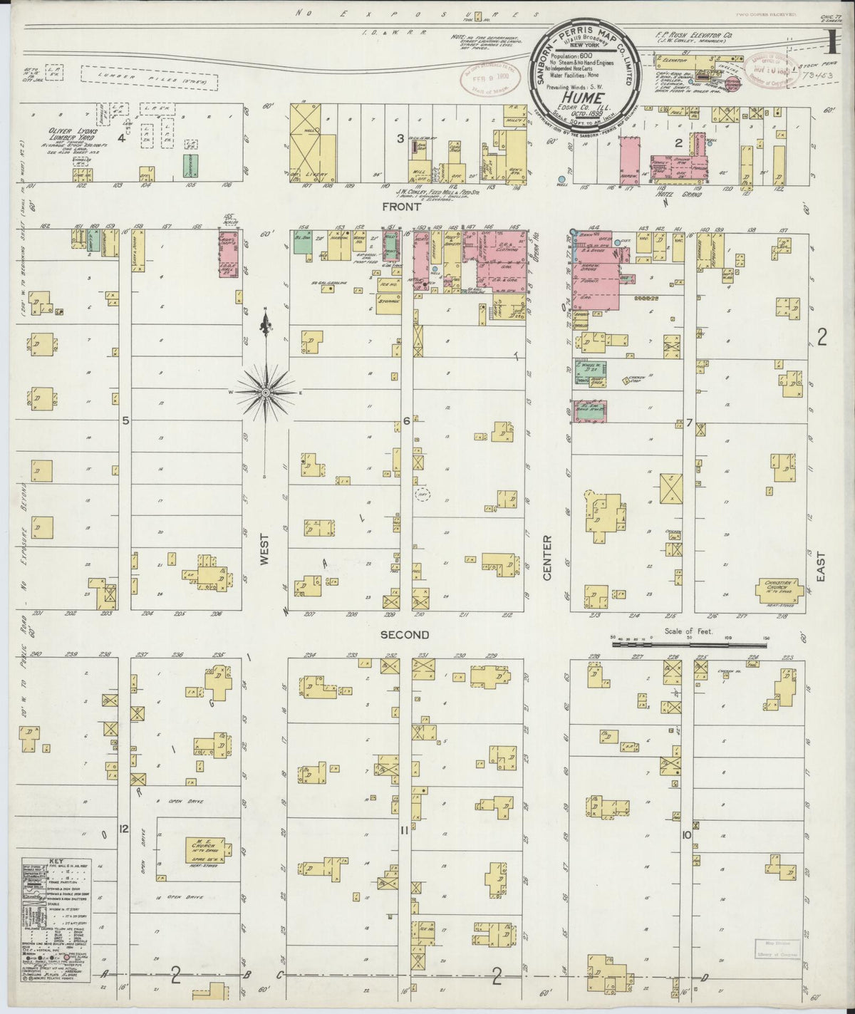 Sanborn Fire Insurance Map from Hume, Edgar County, Illinois (1899), Sheet #0001 - Complete Map Set gallery image, historic Sanborn map, vintage wall art, Illinois Illinois