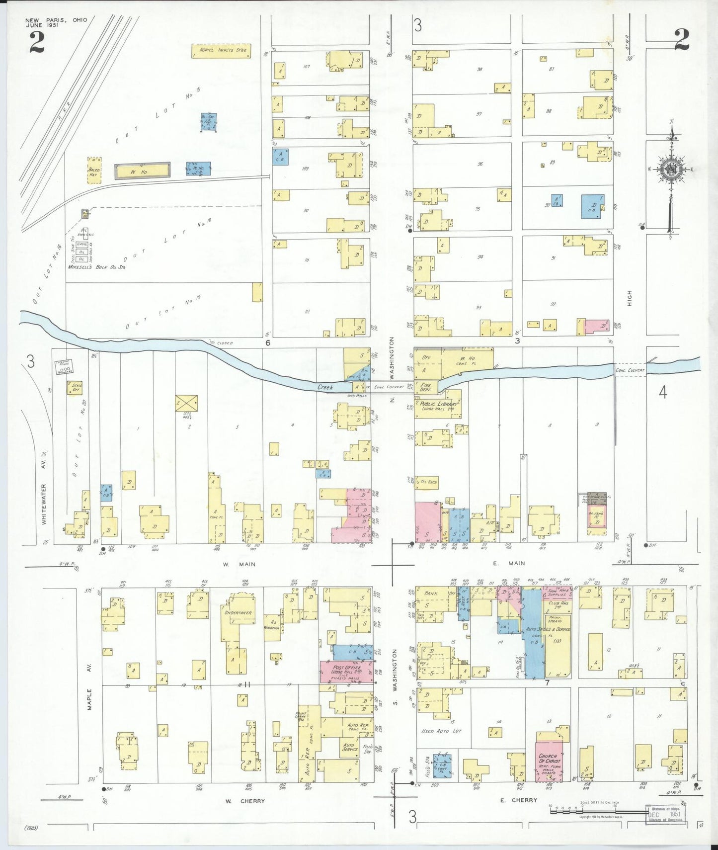 Sanborn Fire Insurance Map from New Paris, Preble County, Ohio (1951), Sheet #0002 - Historic Sanborn Fire Insurance Map Print, vintage old map wall art, antique decor, genealogy gift, Ohio Ohio map