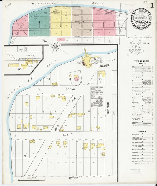 Sanborn Fire Insurance Map from Sabula, Jackson County, Iowa (1893), Sheet #0001 - Historic Sanborn Fire Insurance Map Print, vintage old map wall art