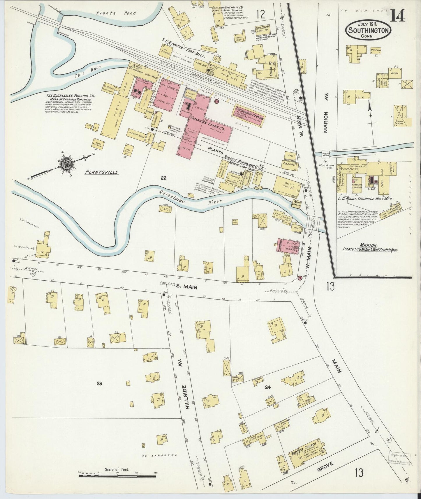 Sanborn Fire Insurance Map from Southington, Hartford County, Connecticut (1911), Sheet #0014 - Complete Map Set gallery image, historic Sanborn map, vintage wall art, Connecticut Connecticut