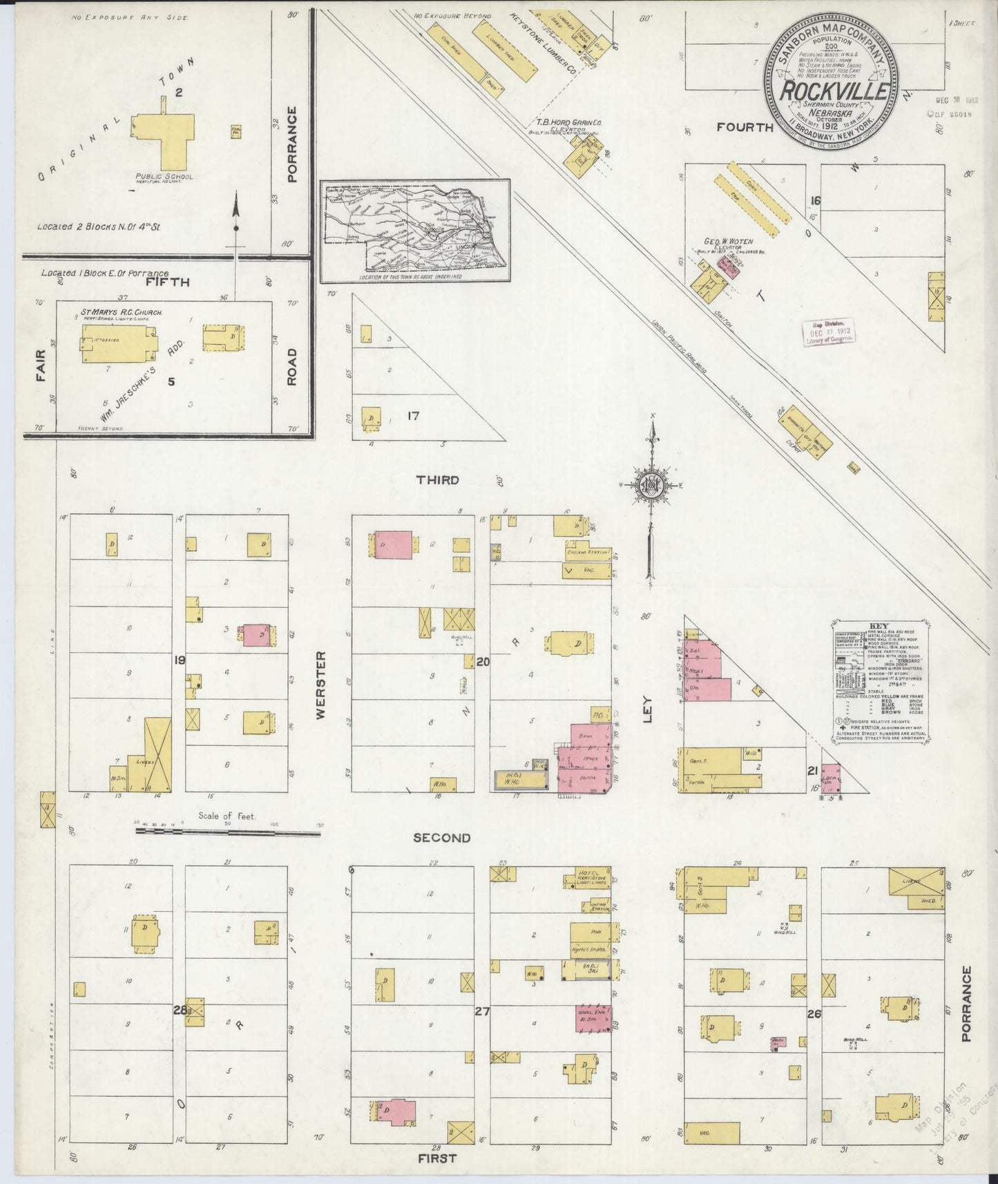 Sanborn Fire Insurance Map from Rockville, Sherman County, Nebraska (1912), Sheet #0001 - Historic Sanborn Fire Insurance Map Print, vintage old map wall art, antique decor, genealogy gift, Nebraska Nebraska map