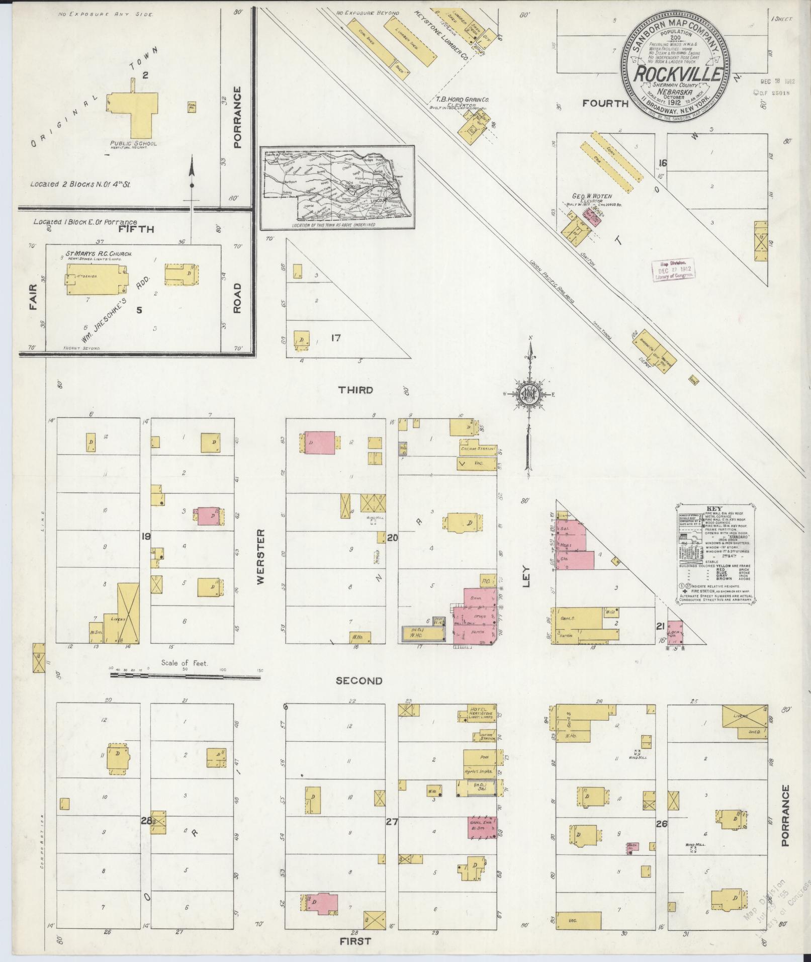 Sanborn Fire Insurance Map from Rockville, Sherman County, Nebraska (1912), Sheet #0001 - Historic Sanborn Fire Insurance Map Print, vintage old map wall art, antique decor, genealogy gift, Nebraska Nebraska map