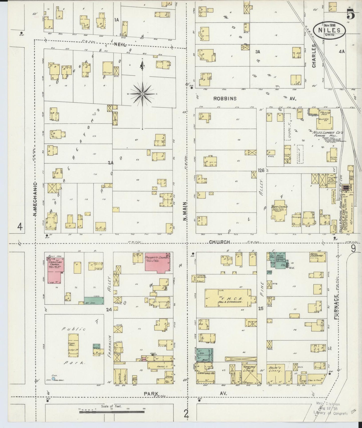 Sanborn Fire Insurance Map from Niles, Trumbull County, Ohio (1898), Sheet #0005 - Complete Map Set gallery image, historic Sanborn map, vintage wall art, Ohio Ohio