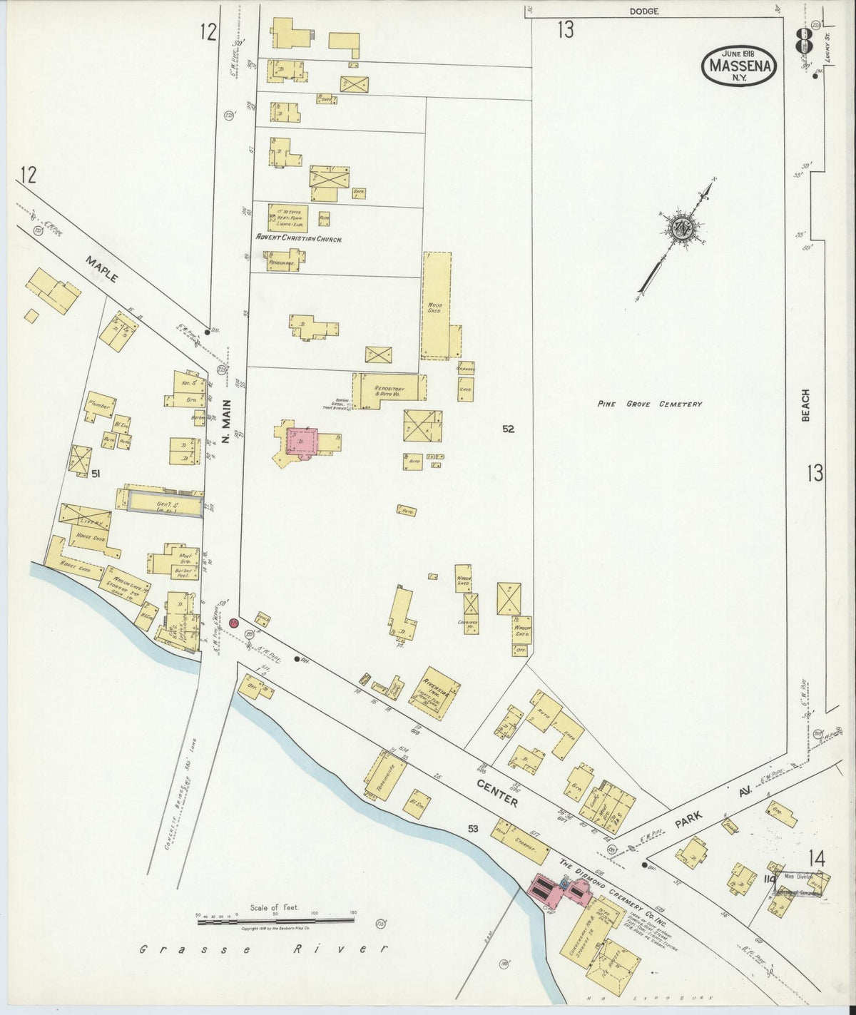 Sanborn Fire Insurance Map from Massena, St. Lawrence County, New York (1918), Sheet #0008 - Complete Map Set gallery image, historic Sanborn map, vintage wall art, New York New York