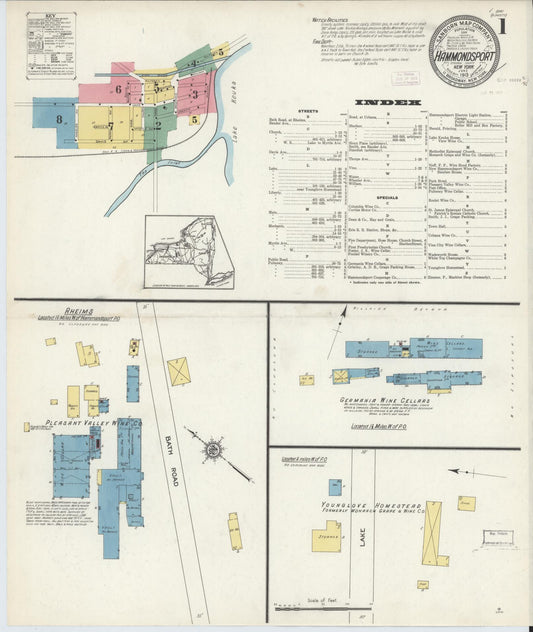 Sanborn Fire Insurance Map from Hammondsport, Steuben County, New York (1913), Sheet #0001 - Complete Map Set gallery image, historic Sanborn map, vintage wall art, New York New York