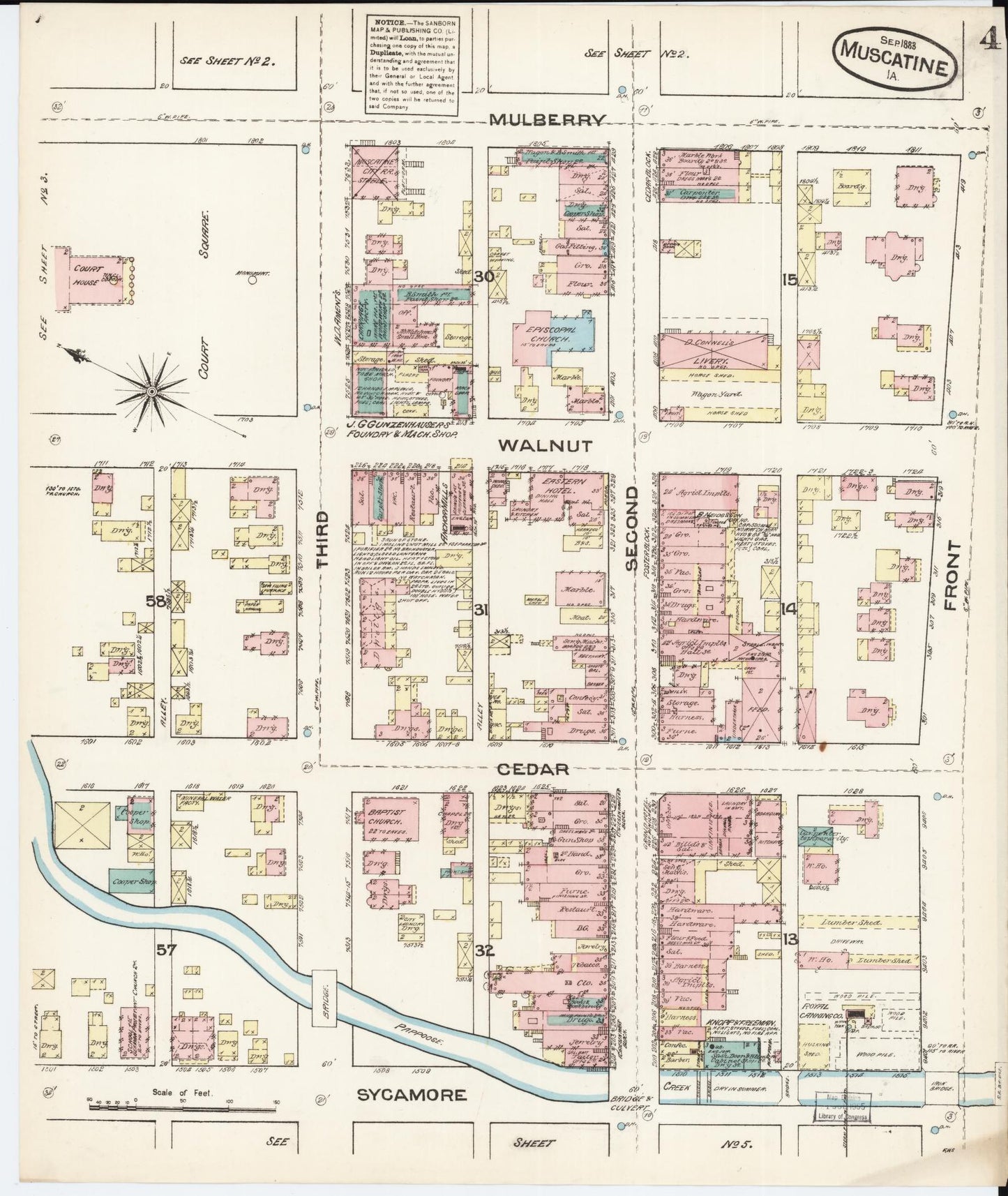 Sanborn Fire Insurance Map from Muscatine, Muscatine County, Iowa (1883), Sheet #0004 - Historic Sanborn Fire Insurance Map Print