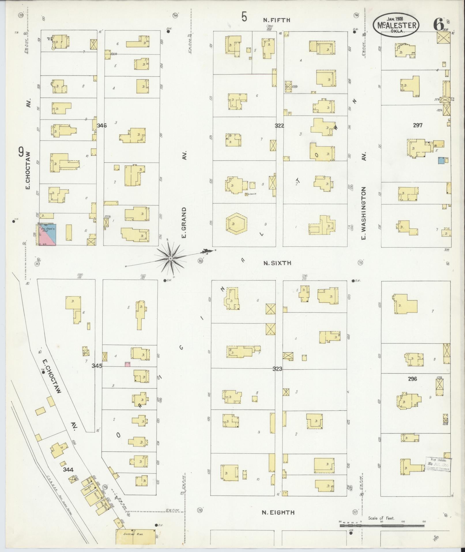 Sanborn Fire Insurance Map from McAlester, Pittsburg County, Oklahoma (1908), Sheet #0006 - Complete Map Set gallery image, historic Sanborn map, vintage wall art, Oklahoma Oklahoma