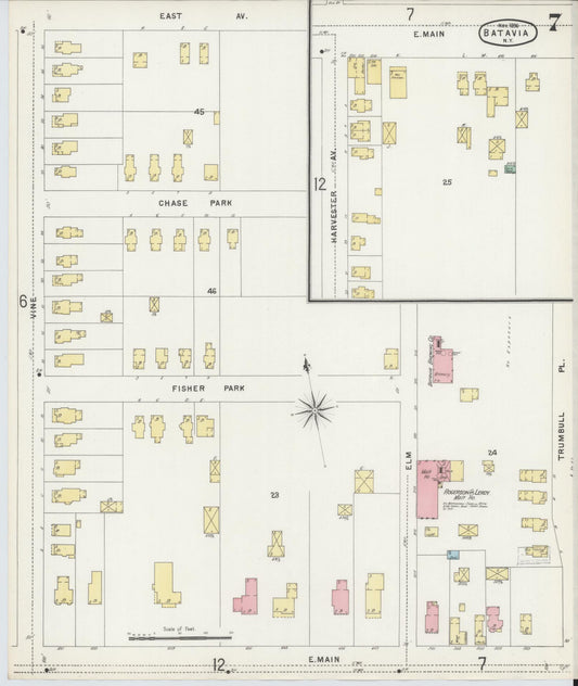 Sanborn Fire Insurance Map from Batavia, Genesee County, New York (1896), Sheet #0007 - Historic Sanborn Fire Insurance Map Print, vintage old map wall art, antique decor, genealogy gift, New York New York map