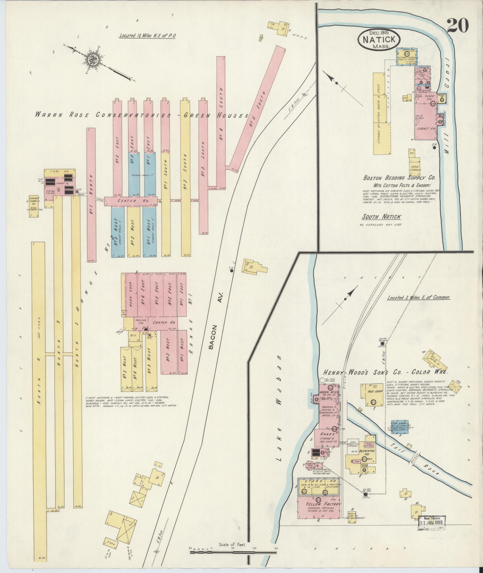 Sanborn Fire Insurance Map from Natick, Middlesex County, Massachusetts (1915), Sheet #0020 - Historic Sanborn Fire Insurance Map Print, vintage old map wall art, antique decor, genealogy gift, Massachusetts Massachusetts map
