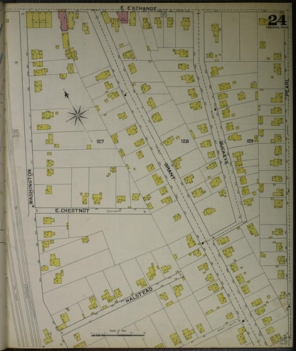 Sanborn Fire Insurance Map from Akron, Summit County, Ohio (1892), Sheet #0024 - Historic Sanborn Fire Insurance Map Print, vintage old map wall art, antique decor, genealogy gift, Ohio Ohio map