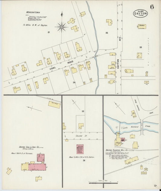 Sanborn Fire Insurance Map from Dayton, Rhea County, Tennessee (1897), Sheet #0006 - Historic Sanborn Fire Insurance Map Print, vintage old map wall art, antique decor, genealogy gift, Tennessee Tennessee map