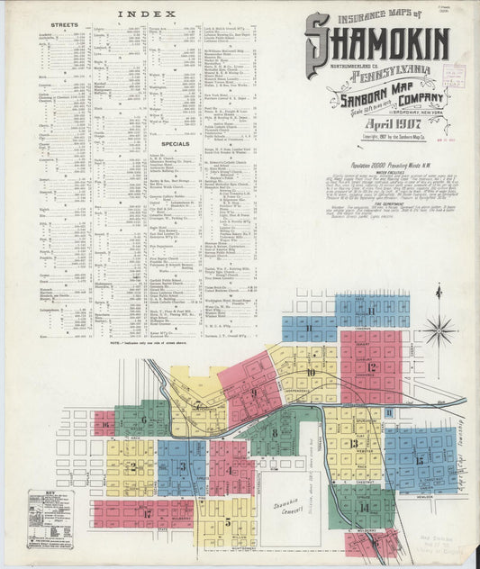 Sanborn Fire Insurance Map from Shamokin, Northumberland County, Pennsylvania (1907), Sheet #0001 - Historic Sanborn Fire Insurance Map Print, vintage old map wall art, antique decor, genealogy gift, Pennsylvania Pennsylvania map