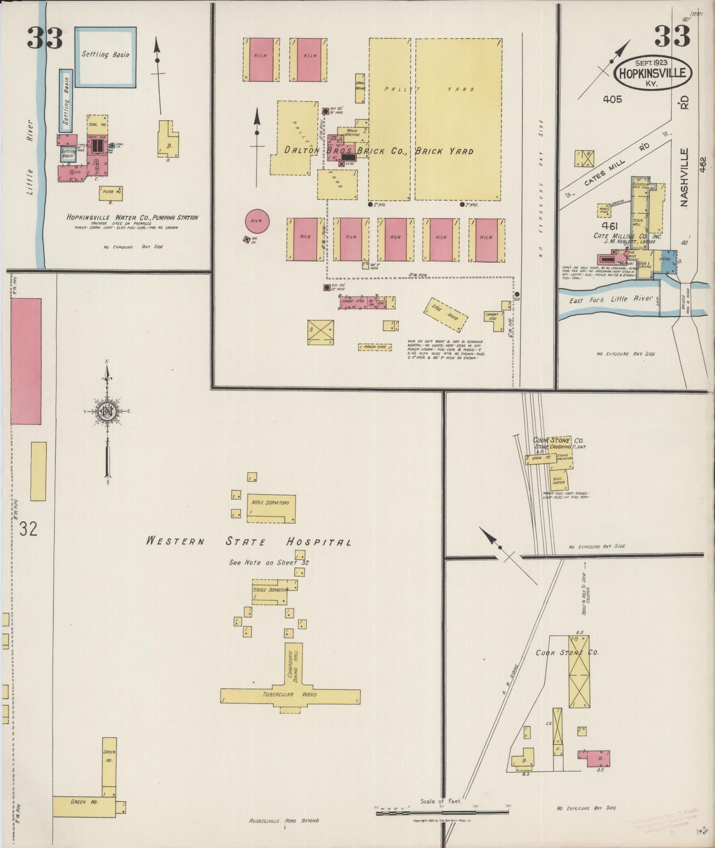 Sanborn Fire Insurance Map from Hopkinsville, Christian County, Kentucky (1923), Sheet #0033 - Historic Sanborn Fire Insurance Map Print, vintage old map wall art, antique decor, genealogy gift, Kentucky Kentucky map