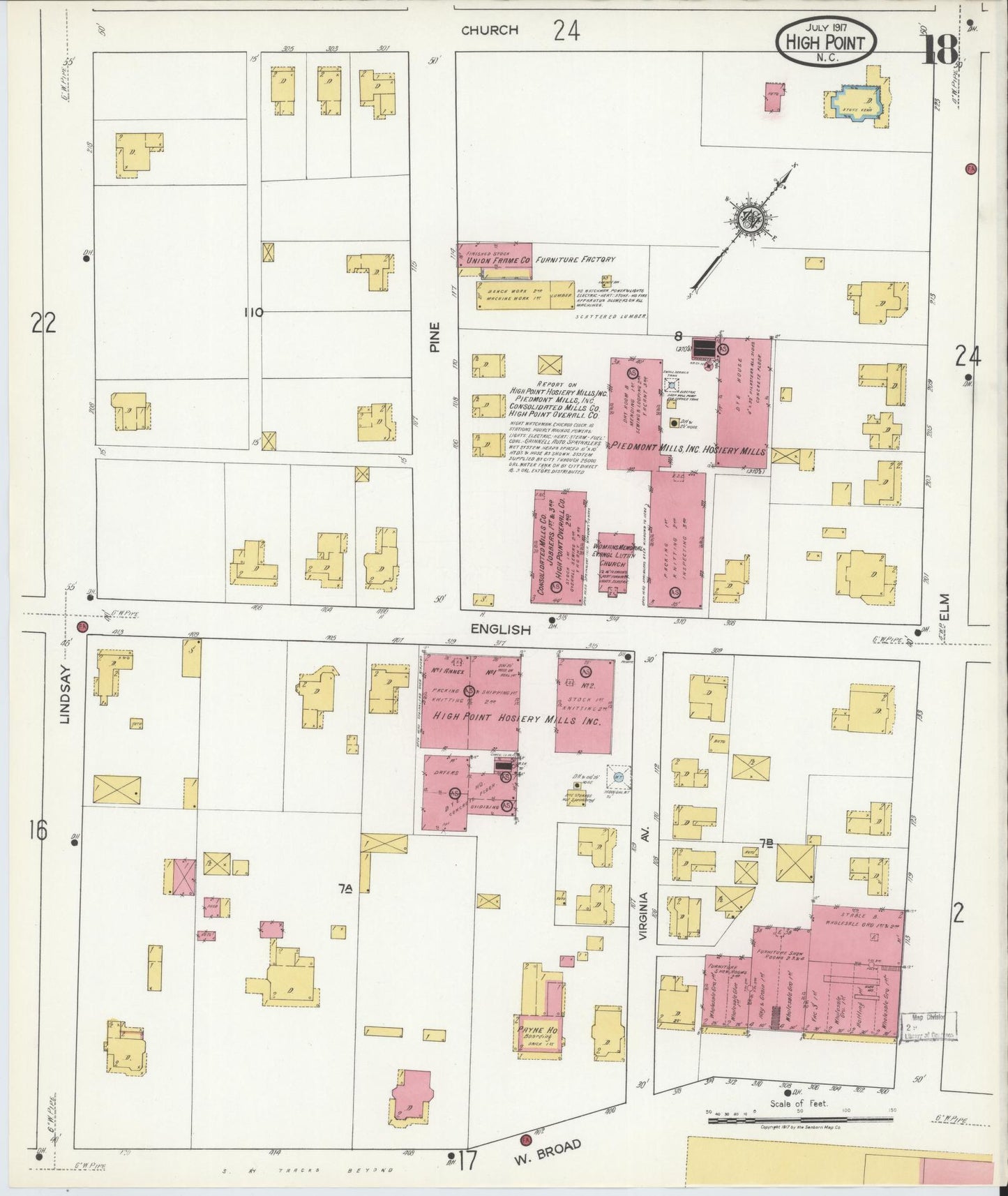 Sanborn Fire Insurance Map from High Point, Guilford County, North Carolina (1917), Sheet #0018 - Complete Map Set gallery image, historic Sanborn map, vintage wall art, North Carolina North Carolina