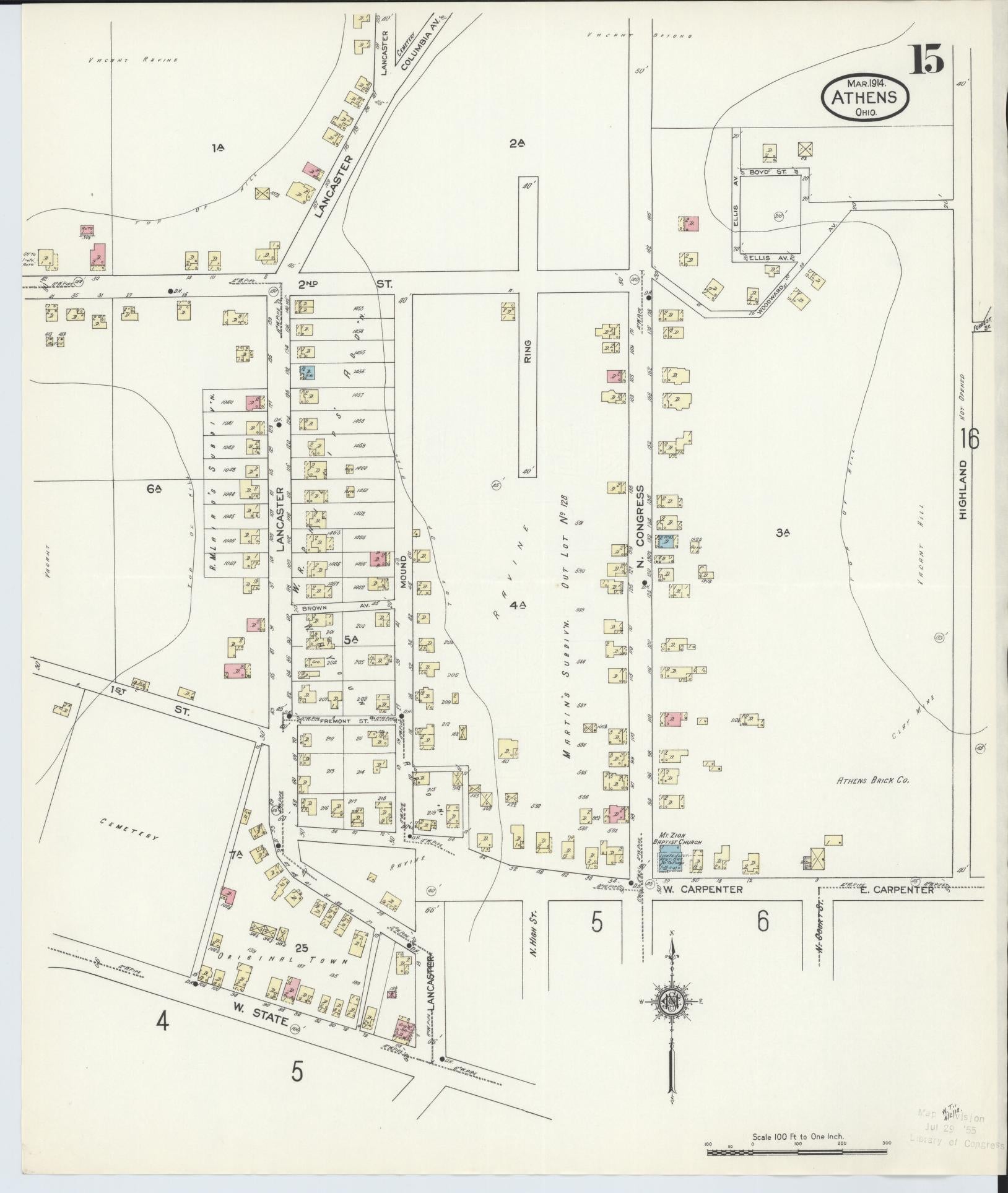 Sanborn Fire Insurance Map from Athens, Athens County, Ohio (1914), Sheet #0015 - Complete Map Set gallery image, historic Sanborn map, vintage wall art, Ohio Ohio