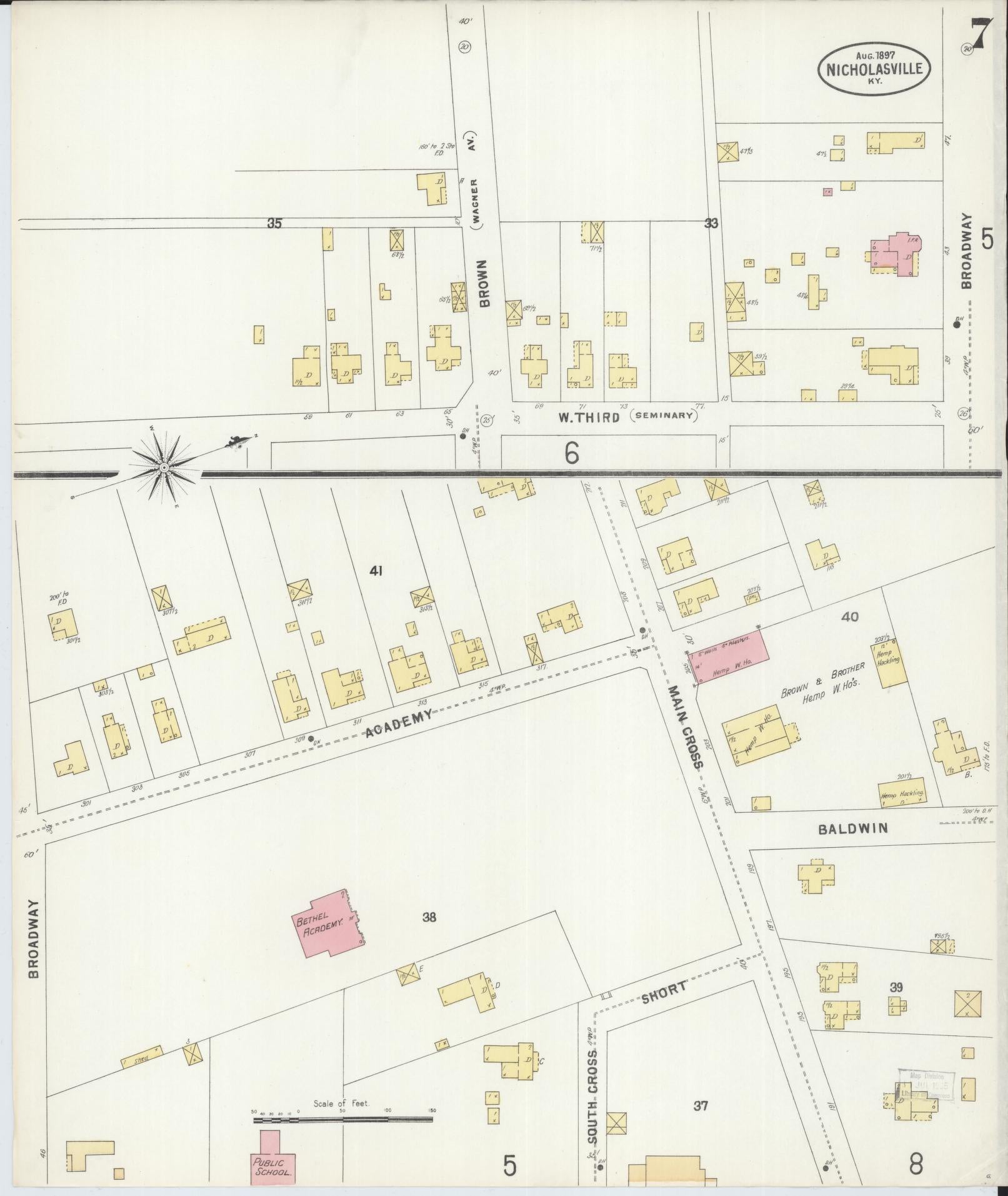 Sanborn Fire Insurance Map from Nicholasville, Jessamine County, Kentucky (1897), Sheet #0007 - Complete Map Set gallery image, historic Sanborn map, vintage wall art, Kentucky Kentucky