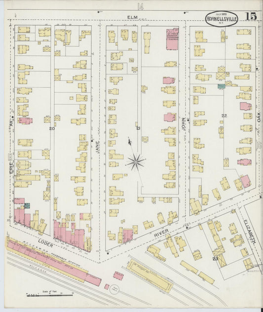 Sanborn Fire Insurance Map from Hornell, Steuben County, New York (1893), Sheet #0015 - Historic Sanborn Fire Insurance Map Print, vintage old map wall art, antique decor, genealogy gift, New York New York map