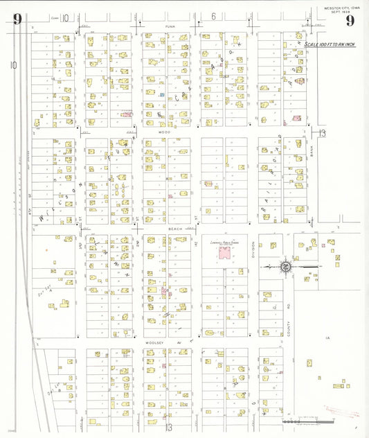 Sanborn Fire Insurance Map from Webster City, Hamilton County, Iowa (1938), Sheet #0009 - Historic Sanborn Fire Insurance Map Print, vintage old map wall art