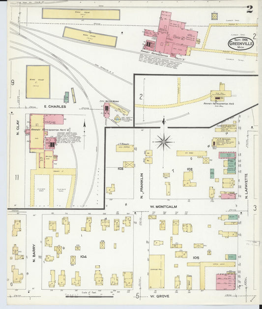 Sanborn Fire Insurance Map from Greenville, Montcalm County, Michigan (1908), Sheet #0002 - Historic Sanborn Fire Insurance Map Print, vintage old map wall art, antique decor, genealogy gift, Michigan Michigan map