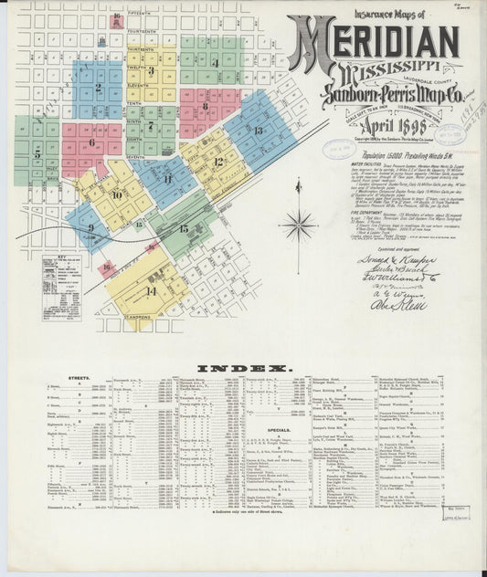 Sanborn Fire Insurance Map from Meridian, Lauderdale County, Mississippi (1898), Sheet #0001 - Complete Map Set gallery image, historic Sanborn map, vintage wall art, Mississippi Mississippi
