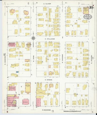 Sanborn Fire Insurance Map from Owosso, Shiawassee County, Michigan (1915), Sheet #0010 - Complete Map Set gallery image, historic Sanborn map, vintage wall art, Michigan Michigan