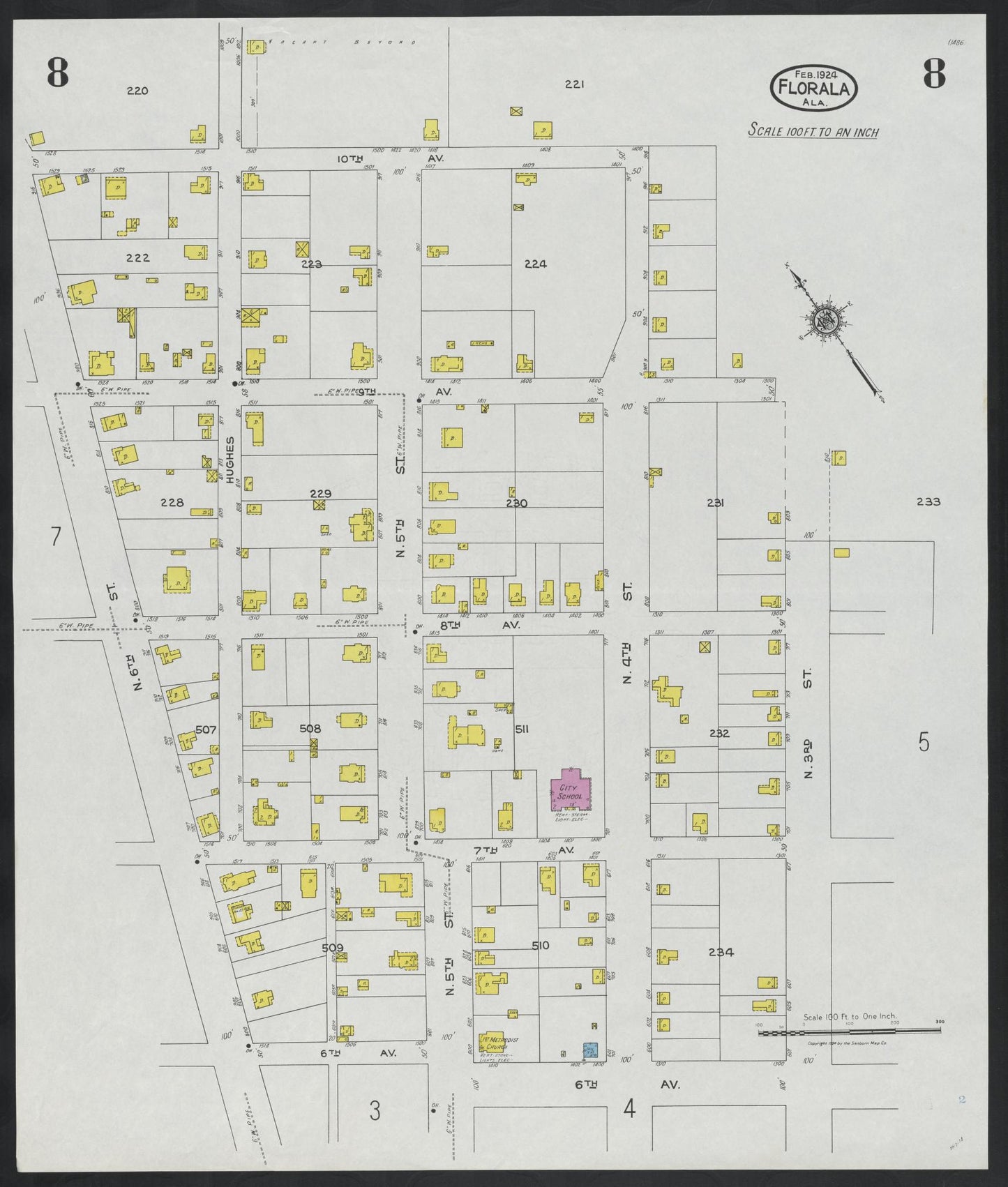 Sanborn Fire Insurance Map from Florala, Covington County, Alabama (1924), Sheet #0008 - Complete Map Set gallery image, historic Sanborn map, vintage wall art, Alabama Alabama