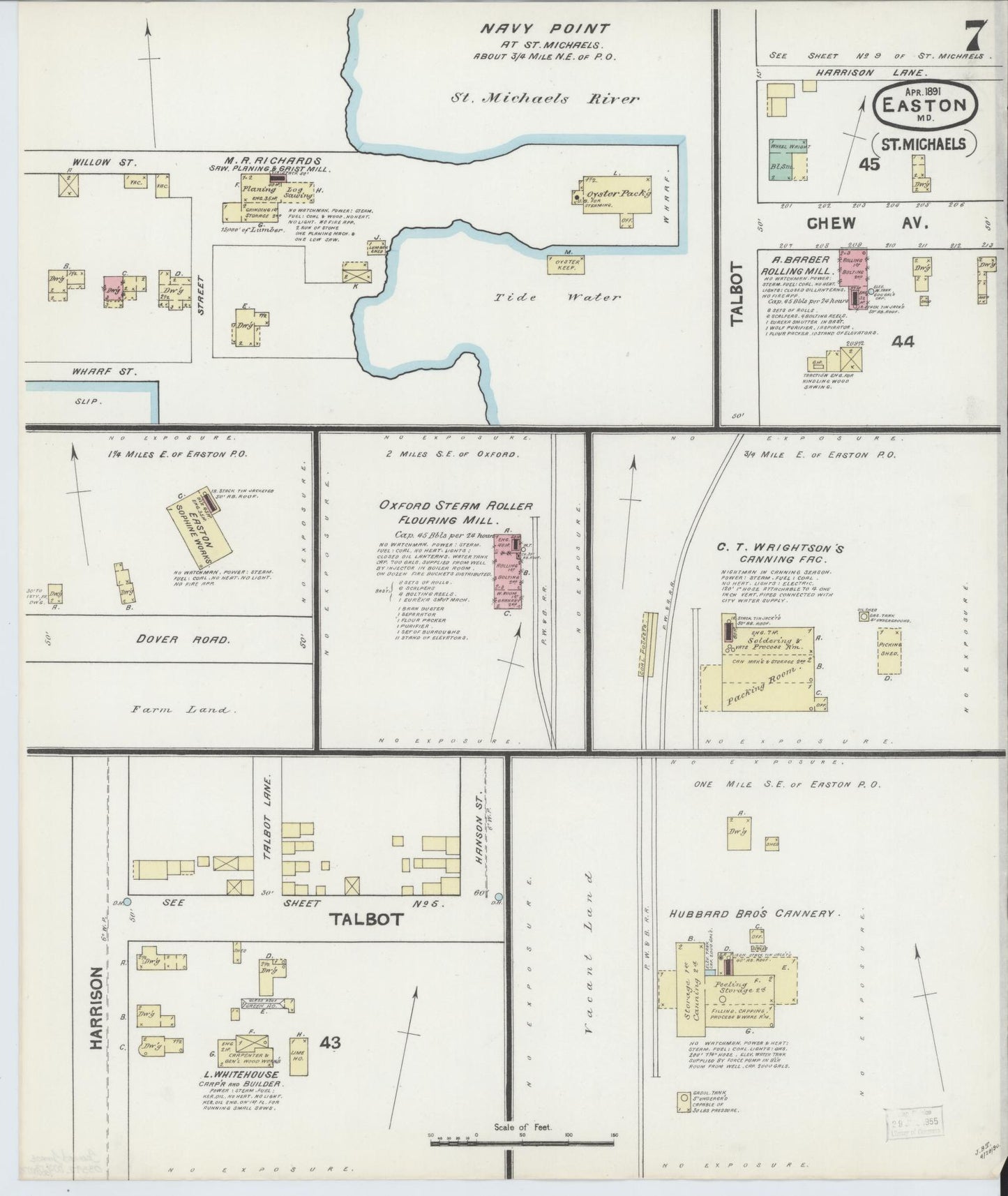 Sanborn Fire Insurance Map from Easton, Talbot County, Maryland (1891), Sheet #0007 - Historic Sanborn Fire Insurance Map Print, vintage old map wall art, antique decor, genealogy gift, Maryland Maryland map