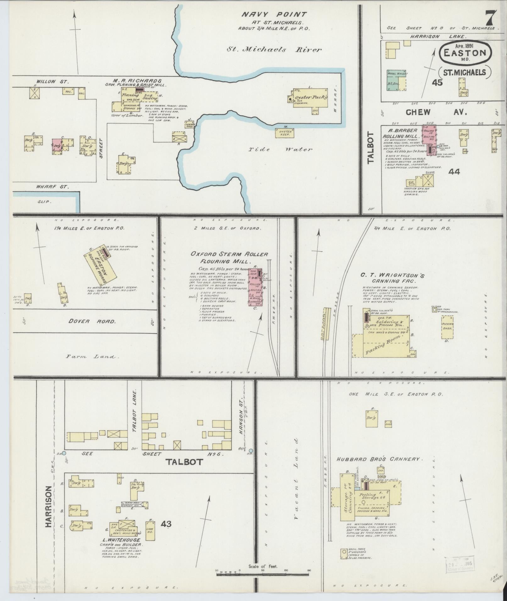 Sanborn Fire Insurance Map from Easton, Talbot County, Maryland (1891), Sheet #0007 - Historic Sanborn Fire Insurance Map Print, vintage old map wall art, antique decor, genealogy gift, Maryland Maryland map