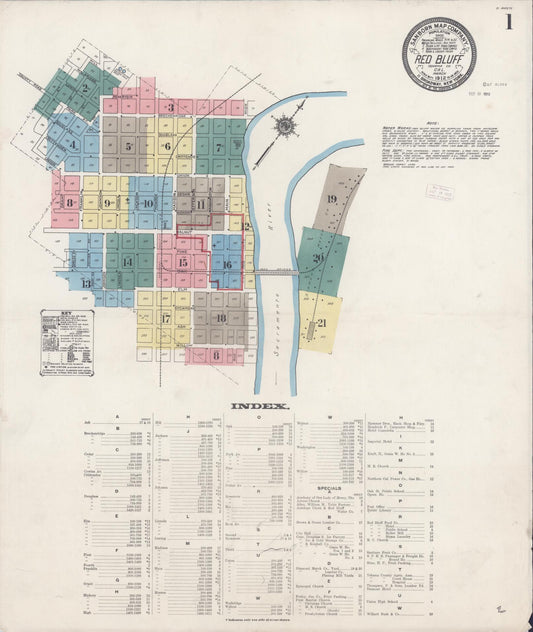 Sanborn Fire Insurance Map from Red Bluff, Tehama County, California (1912), Sheet #0001 - Complete Map Set gallery image, historic Sanborn map, vintage wall art, California California