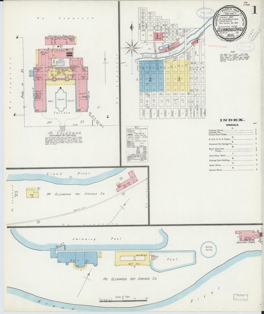 Sanborn Fire Insurance Map from Glenwood Springs, Garfield County, Colorado (1898), Sheet #0001 - Complete Map Set gallery image, historic Sanborn map, vintage wall art, Colorado Colorado