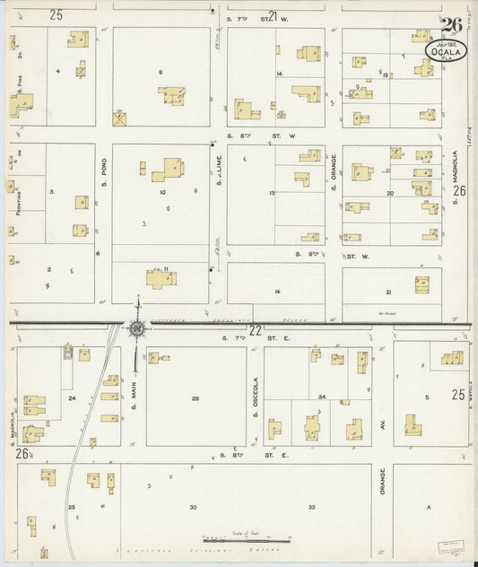 Sanborn Fire Insurance Map from Ocala, Marion County, Florida (1912), Sheet #0026 - Historic Sanborn Fire Insurance Map Print, vintage old map wall art, antique decor, genealogy gift, Florida Florida map