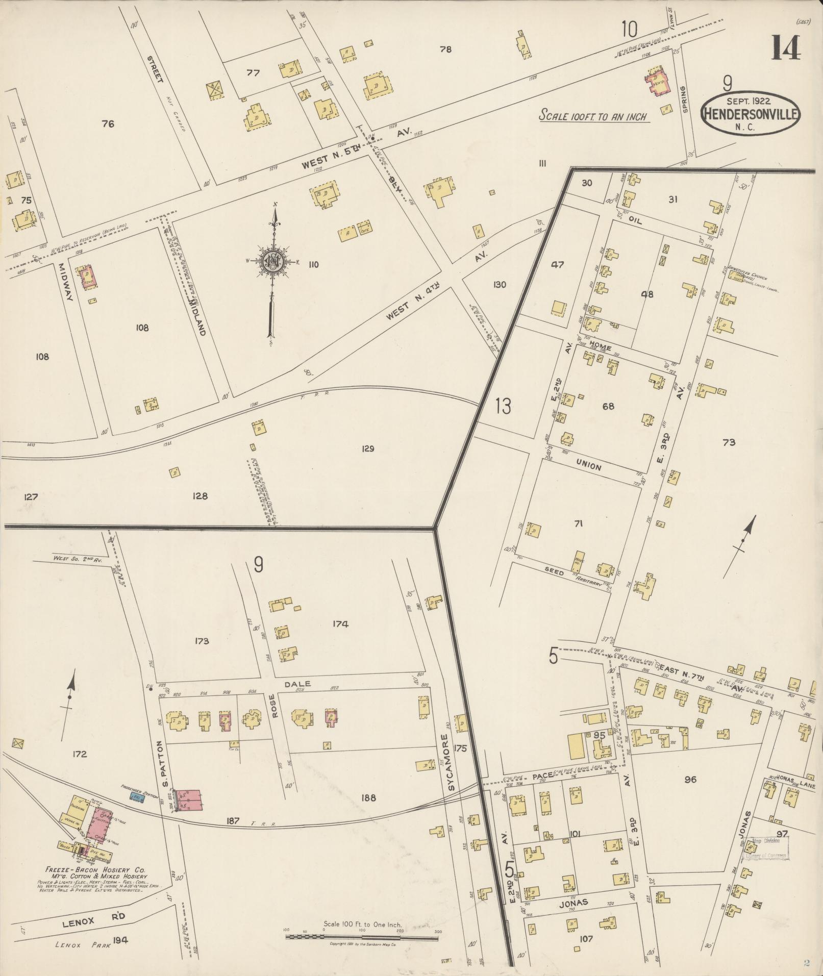 Sanborn Fire Insurance Map from Hendersonville, Henderson County, North Carolina (1922), Sheet #0014 - Historic Sanborn Fire Insurance Map Print, vintage old map wall art, antique decor, genealogy gift, North Carolina North Carolina map