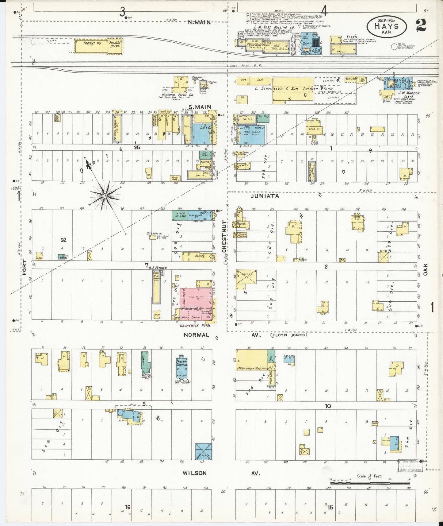 Sanborn Fire Insurance Map from Hays, Ellis County, Kansas (1905), Sheet #0002 - Complete Map Set gallery image, historic Sanborn map, vintage wall art, Kansas Kansas
