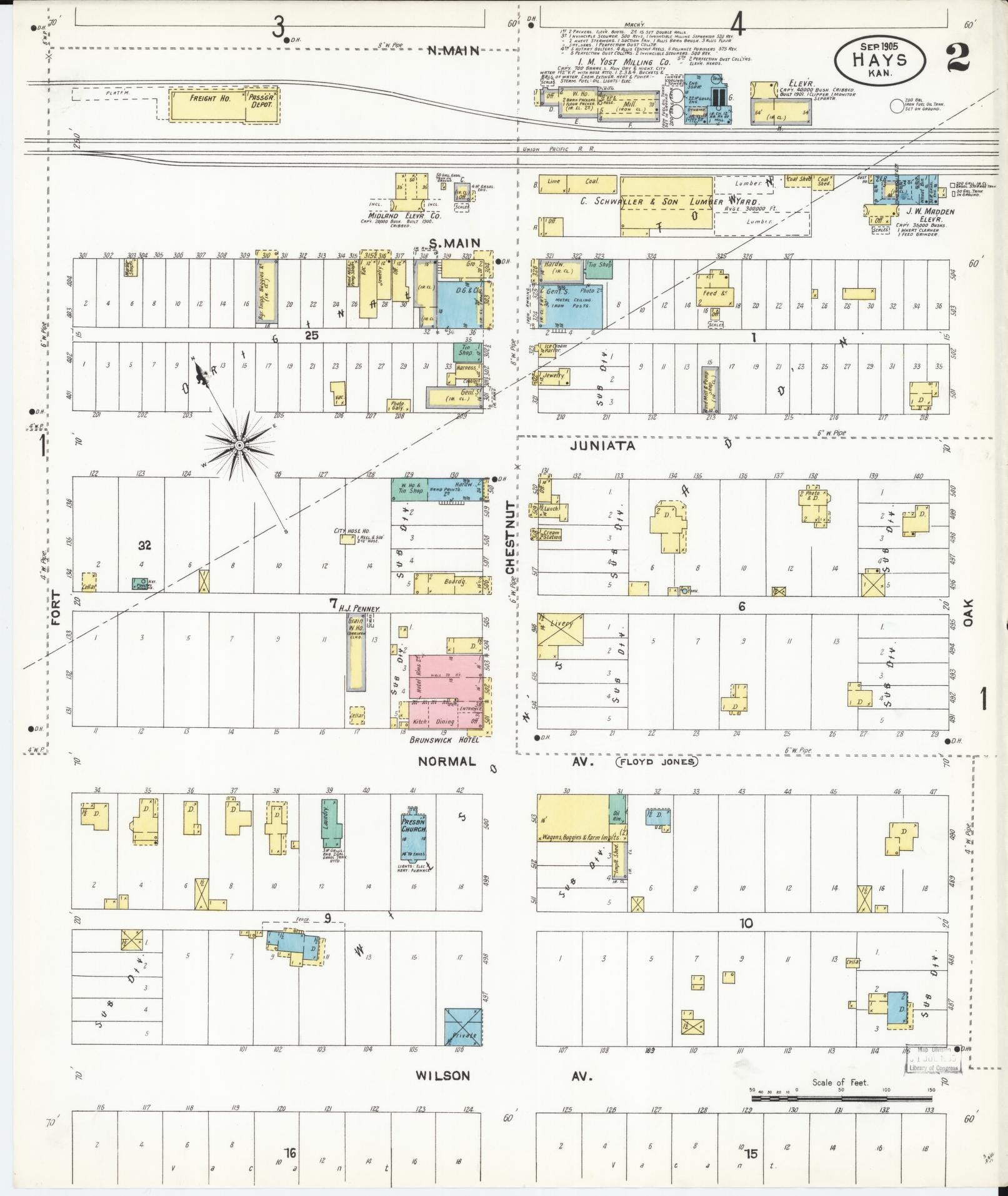 Sanborn Fire Insurance Map from Hays, Ellis County, Kansas (1905), Sheet #0002 - Complete Map Set gallery image, historic Sanborn map, vintage wall art, Kansas Kansas