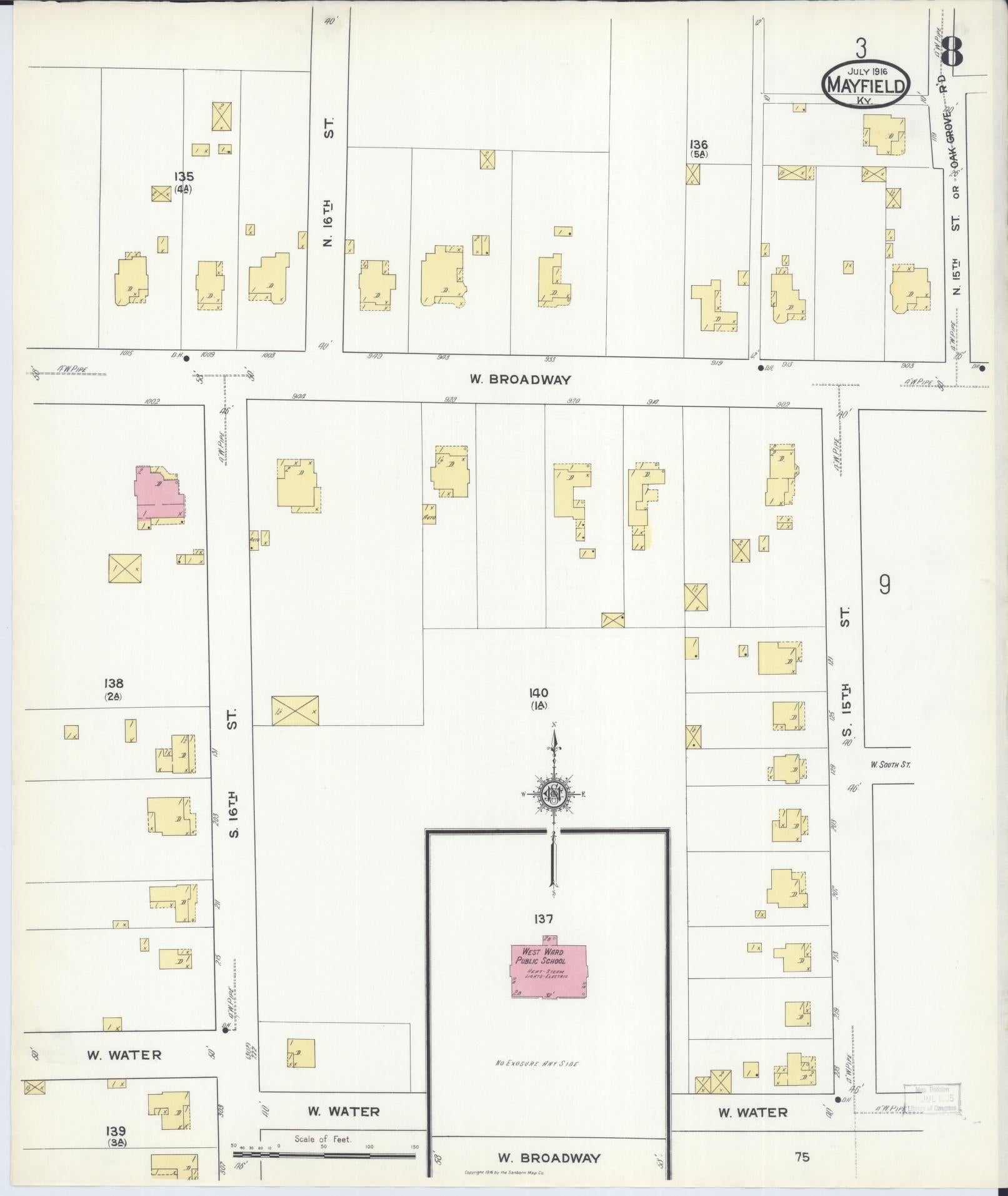 Sanborn Fire Insurance Map from Mayfield, Graves County, Kentucky (1916), Sheet #0008 - Complete Map Set gallery image, historic Sanborn map, vintage wall art, Kentucky Kentucky