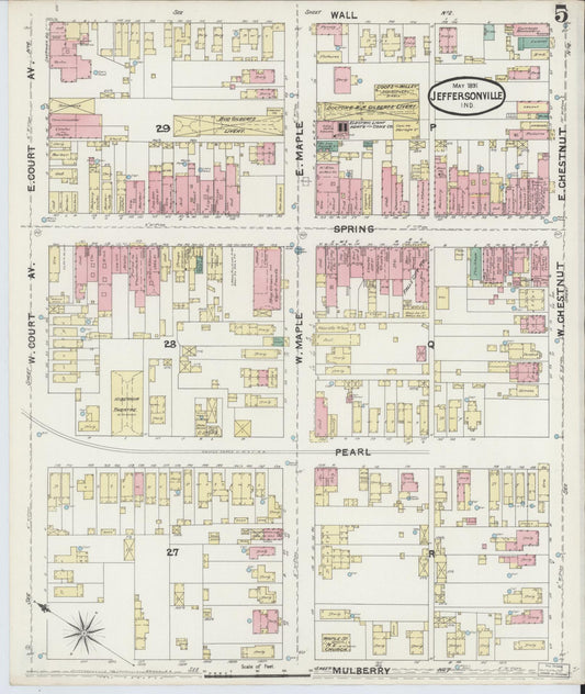 Sanborn Fire Insurance Map from Jeffersonville, Clark County, Indiana (1891), Sheet #0005 - Historic Sanborn Fire Insurance Map Print, vintage old map wall art, antique decor, genealogy gift, Indiana Indiana map