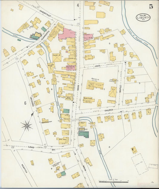 Sanborn Fire Insurance Map from Liberty, Sullivan County, New York (1904), Sheet #0005 - Historic Sanborn Fire Insurance Map Print, vintage old map wall art, antique decor, genealogy gift, New York New York map