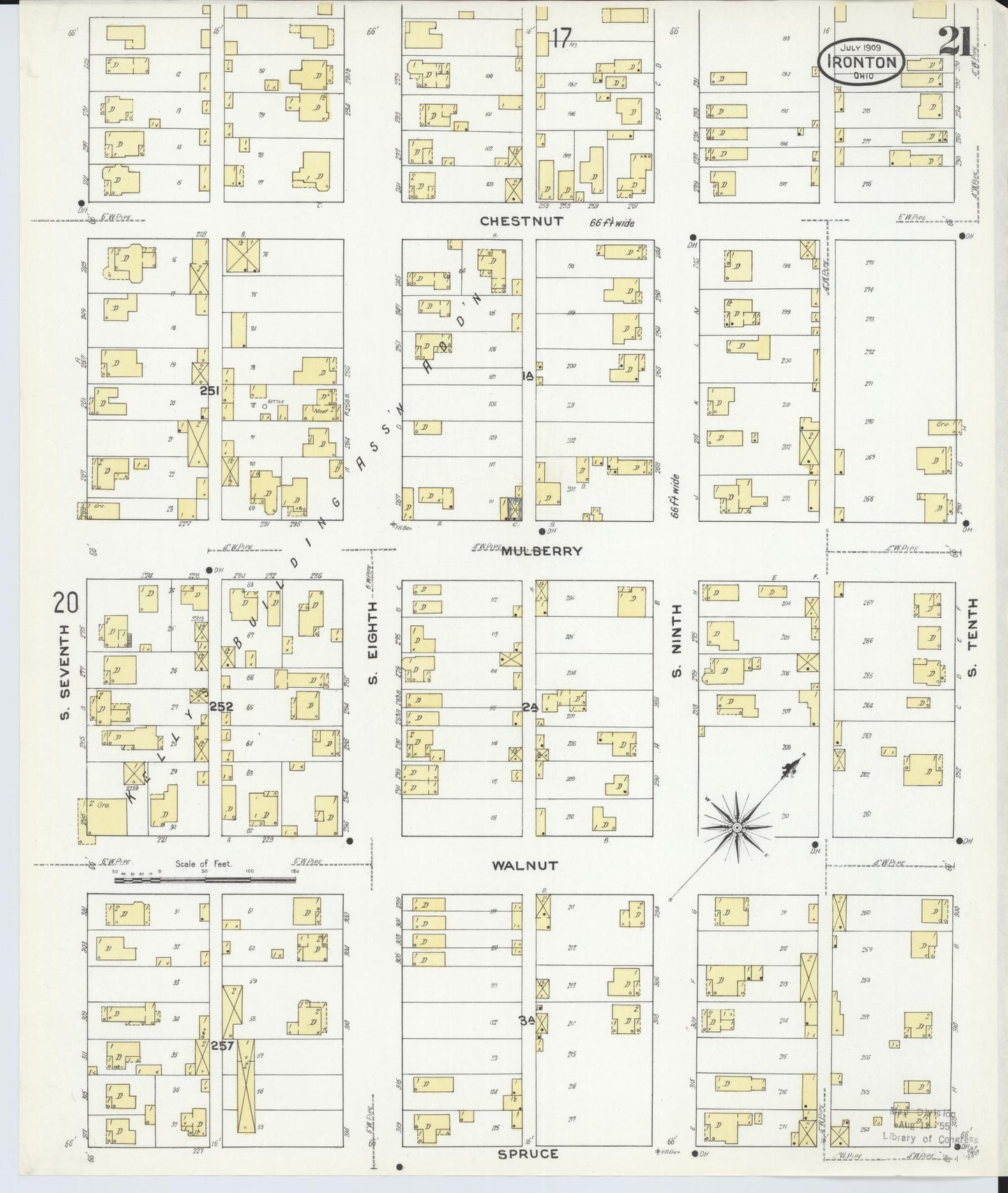 Sanborn Fire Insurance Map from Ironton, Lawrence County, Ohio (1909), Sheet #0021 - Complete Map Set gallery image, historic Sanborn map, vintage wall art, Ohio Ohio