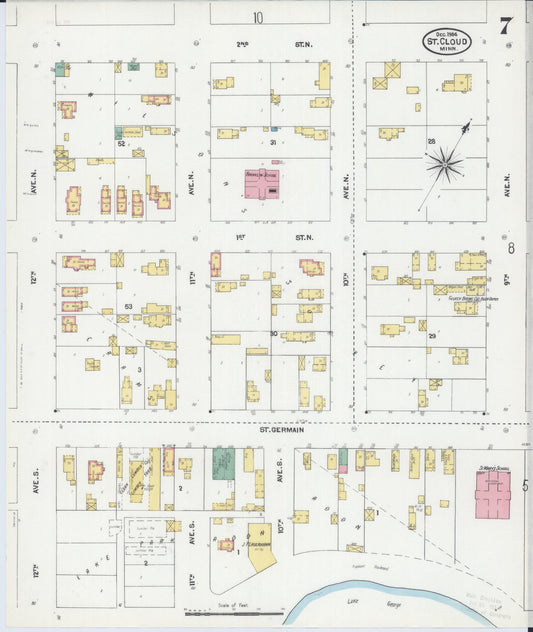 Sanborn Fire Insurance Map from Saint Cloud, Stearns, Benton, and Sherburne Counties, Minnesota (1904), Sheet #0007 - Historic Sanborn Fire Insurance Map Print, vintage old map wall art, antique decor, genealogy gift, Minnesota Minnesota map