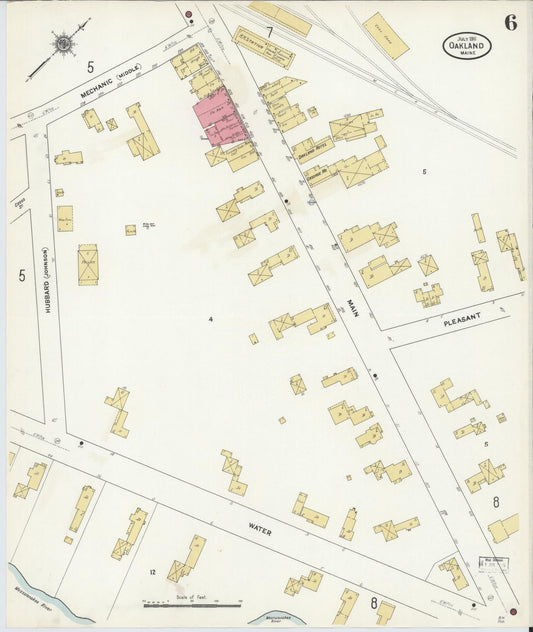 Sanborn Fire Insurance Map from Oakland, Kennebec County, Maine (1911), Sheet #0006 - Historic Sanborn Fire Insurance Map Print, vintage old map wall art, antique decor, genealogy gift, Maine Maine map