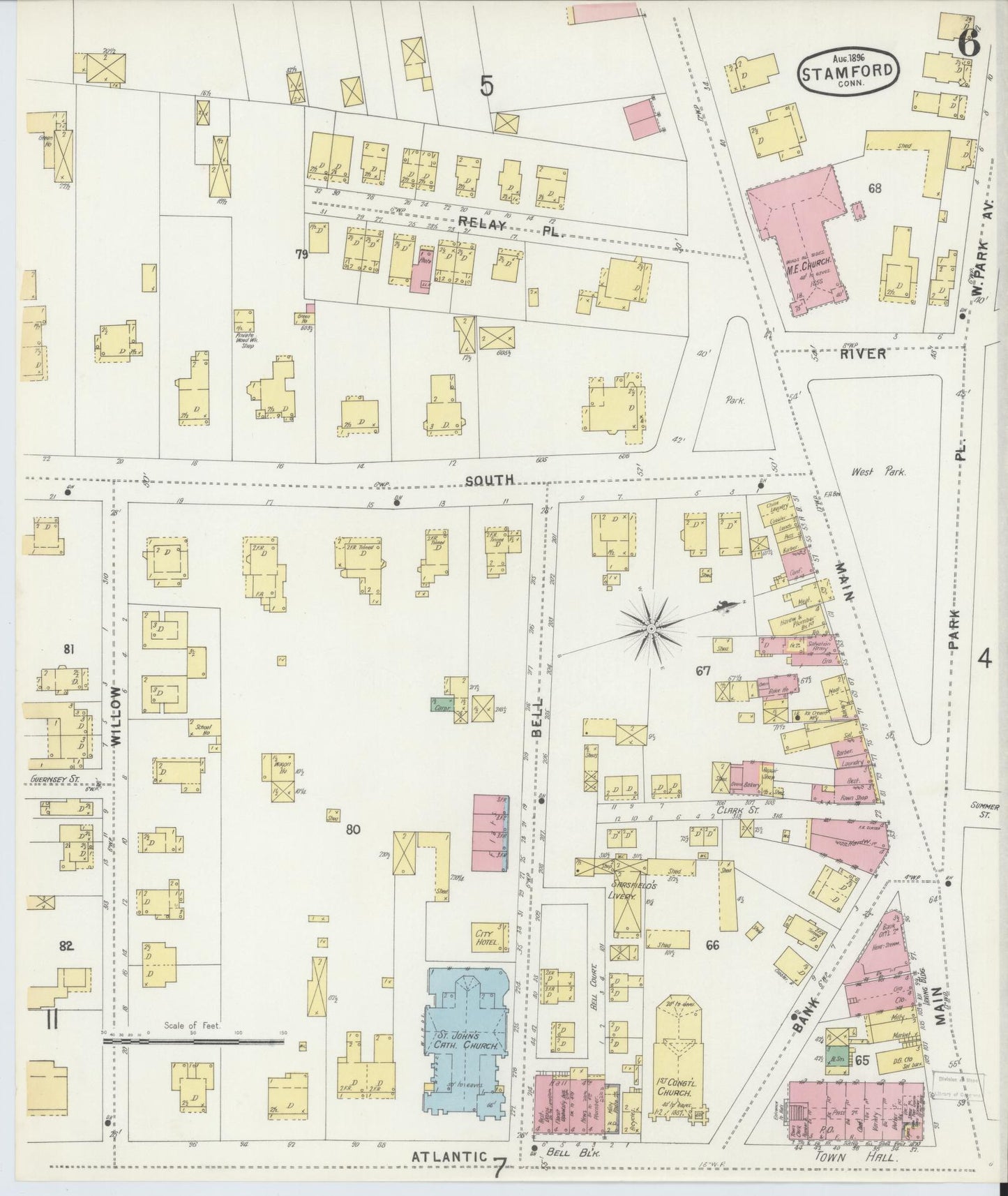 Sanborn Fire Insurance Map from Stamford, Fairfield County, Connecticut (1896), Sheet #0006 - Complete Map Set gallery image, historic Sanborn map, vintage wall art, Connecticut Connecticut
