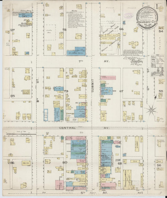 Sanborn Fire Insurance Map from Arkansas City, Cowley County, Kansas (1886), Sheet #0001 - Complete Map Set gallery image, historic Sanborn map, vintage wall art, Kansas Kansas