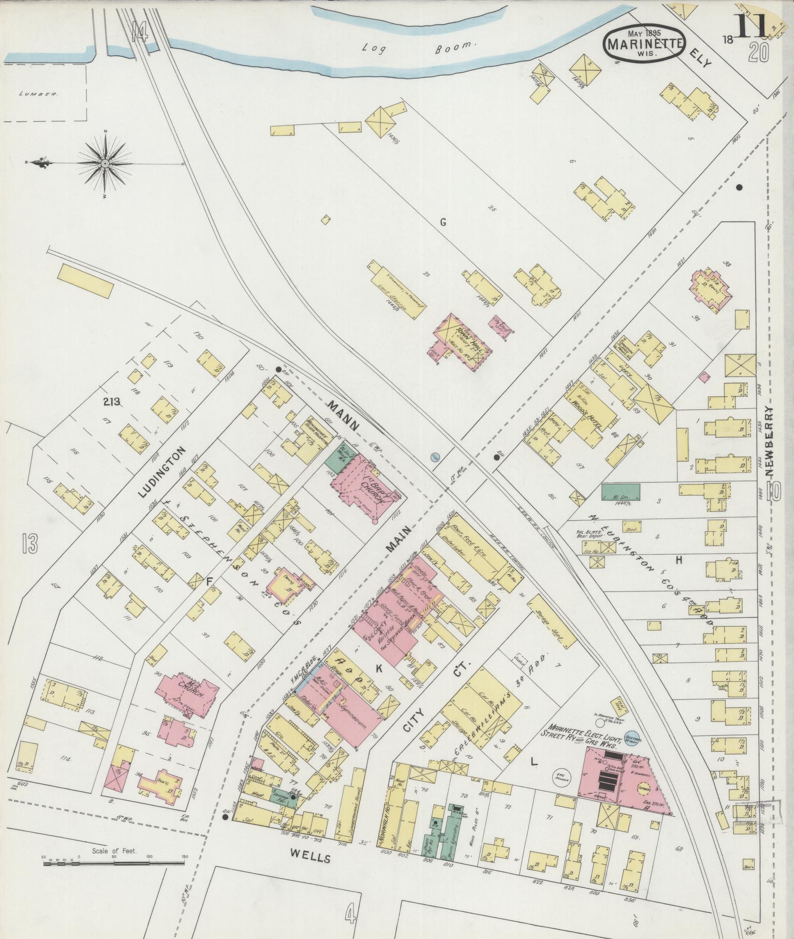 Sanborn Fire Insurance Map from Marinette, Marinette County, Wisconsin (1895), Sheet #0011 - Historic Sanborn Fire Insurance Map Print, vintage old map wall art, antique decor, genealogy gift, Wisconsin Wisconsin map