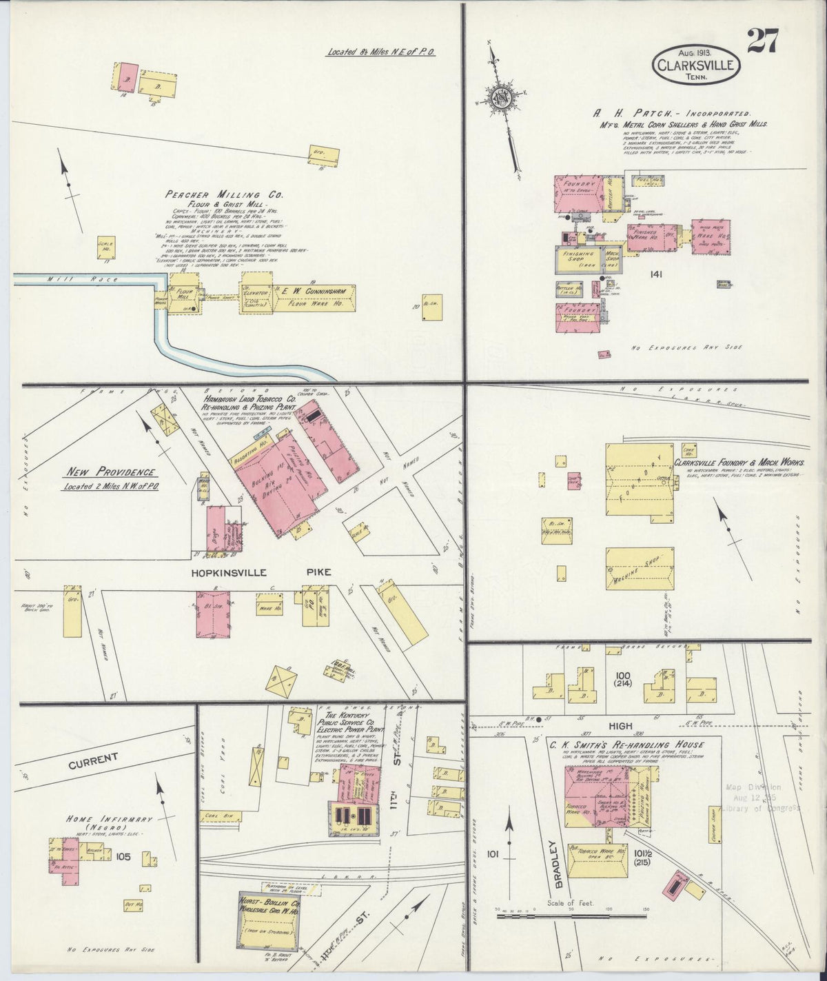 Sanborn Fire Insurance Map from Clarksville, Montgomery County, Tennessee (1913), Sheet #0027 - Historic Sanborn Fire Insurance Map Print, vintage old map wall art, antique decor, genealogy gift, Tennessee Tennessee map