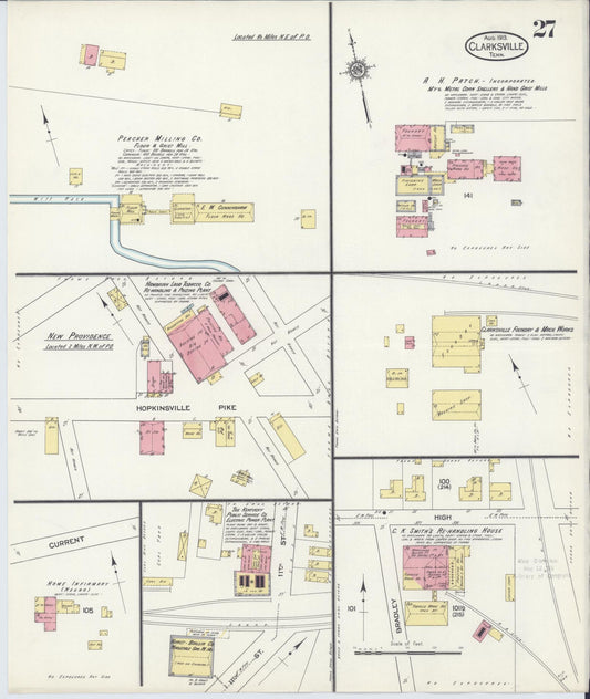 Sanborn Fire Insurance Map from Clarksville, Montgomery County, Tennessee (1913), Sheet #0027 - Historic Sanborn Fire Insurance Map Print, vintage old map wall art, antique decor, genealogy gift, Tennessee Tennessee map