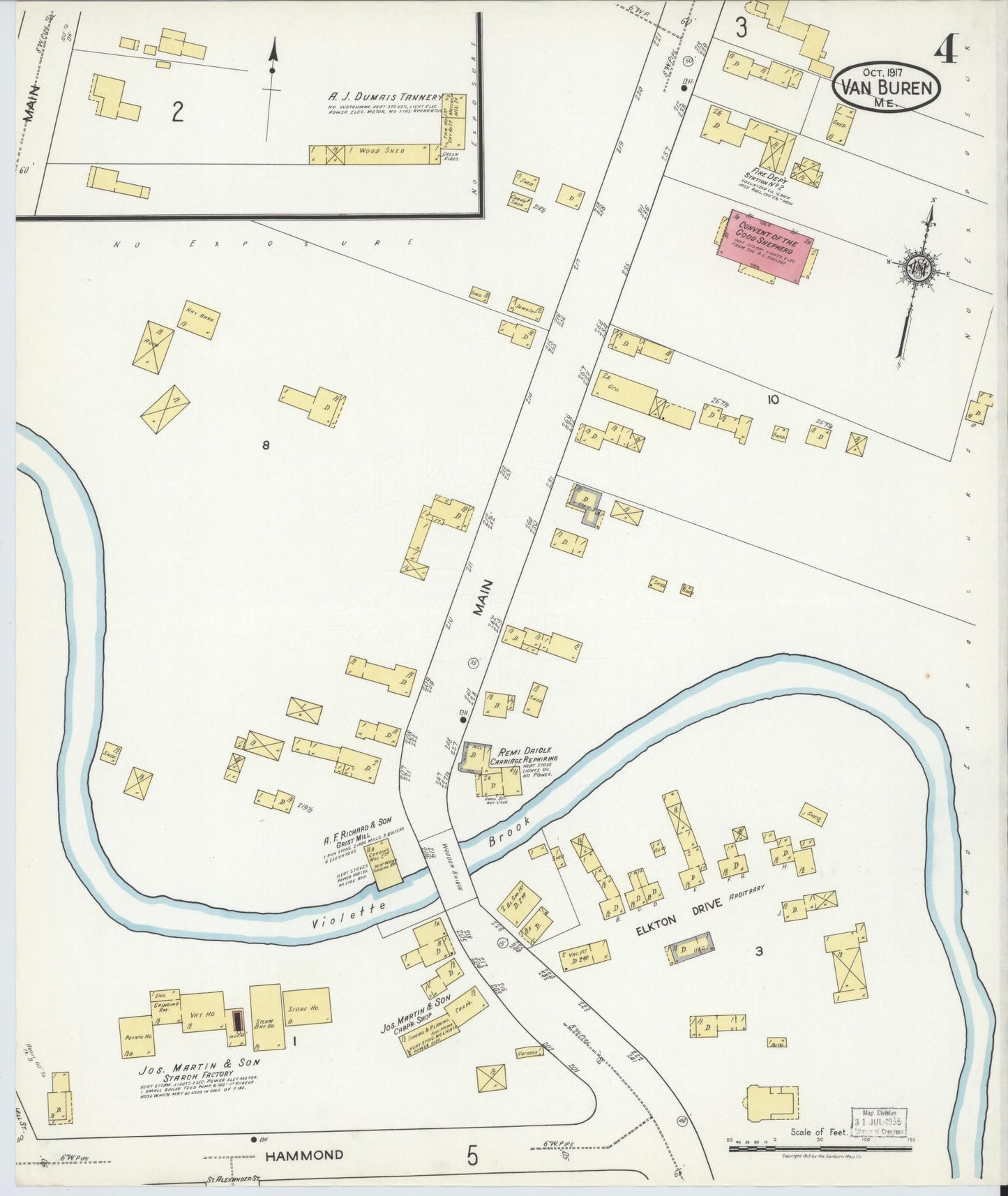 Sanborn Fire Insurance Map from Van Buren, Aroostook County, Maine (1917), Sheet #0004 - Complete Map Set gallery image, historic Sanborn map, vintage wall art, Maine Maine