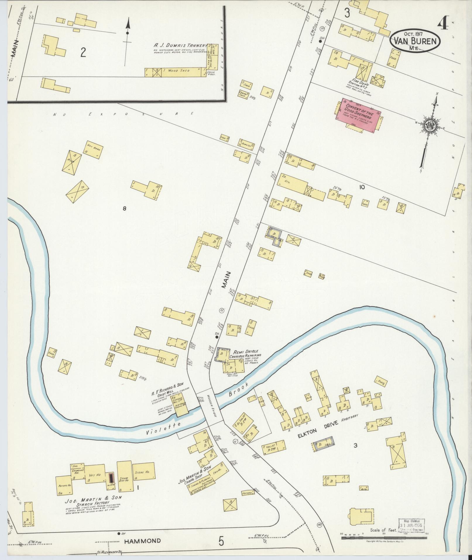 Sanborn Fire Insurance Map from Van Buren, Aroostook County, Maine (1917), Sheet #0004 - Complete Map Set gallery image, historic Sanborn map, vintage wall art, Maine Maine