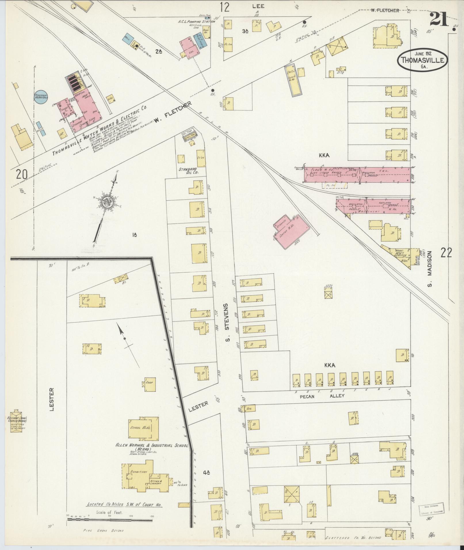 Sanborn Fire Insurance Map from Thomasville, Thomas County, Georgia (1912), Sheet #0021 - Historic Sanborn Fire Insurance Map Print, vintage old map wall art, antique decor, genealogy gift, Georgia Georgia map