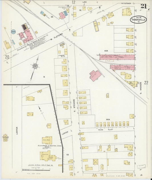 Sanborn Fire Insurance Map from Thomasville, Thomas County, Georgia (1912), Sheet #0021 - Historic Sanborn Fire Insurance Map Print, vintage old map wall art, antique decor, genealogy gift, Georgia Georgia map