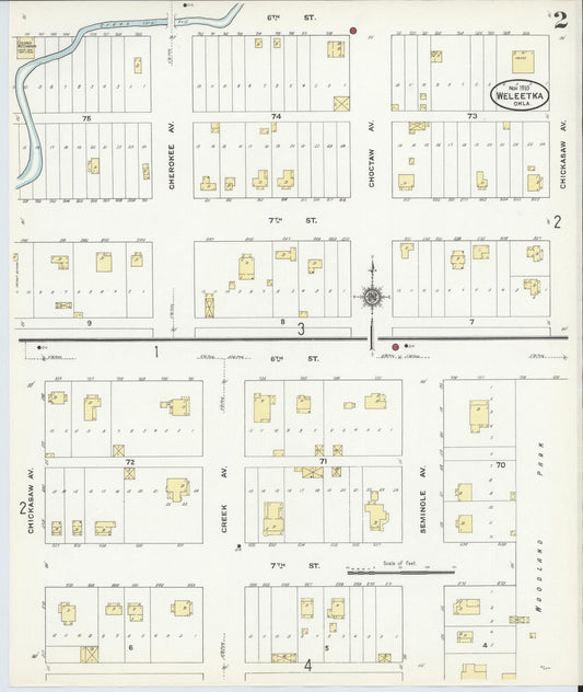 Sanborn Fire Insurance Map from Weleetka, Okfuskee County, Oklahoma (1910), Sheet #0002 - Historic Sanborn Fire Insurance Map Print, vintage old map wall art, antique decor, genealogy gift, Oklahoma Oklahoma map